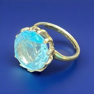 Vintage Uncas 18K HGE Heavy Gold Electroplate Ring Size 6.75 Blue Glass READ